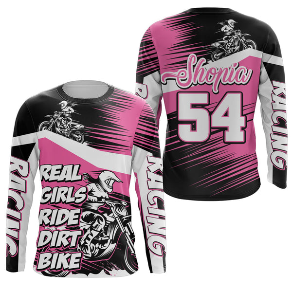 Maxcorners Custom MX Jersey Women Youth UPF30+ Real Girls Ride Dirt Bike Shirt Motocross Off-Road Long Sleeve LM2809
