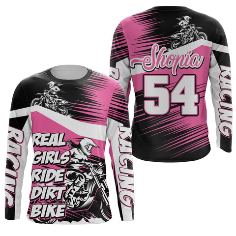 Maxcorners Custom MX Jersey Women Youth UPF30+ Real Girls Ride Dirt Bike Shirt Motocross Off-Road Long Sleeve LM2809