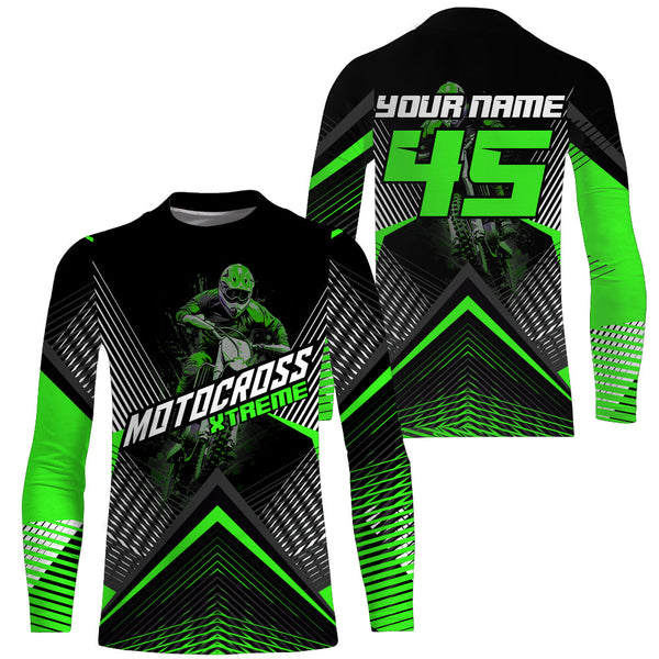 Maxcorners Custom Motocross Riding Jersey Men Women Kid Upf30+ Green MX Dirt Bike Shirt Off-Road Jersey MT2709