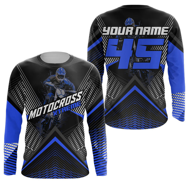 Maxcorners Custom Motocross Riding Jersey Men Women Kid Upf30+ Blue MX Dirt Bike Shirt Off-Road Jersey MT2709