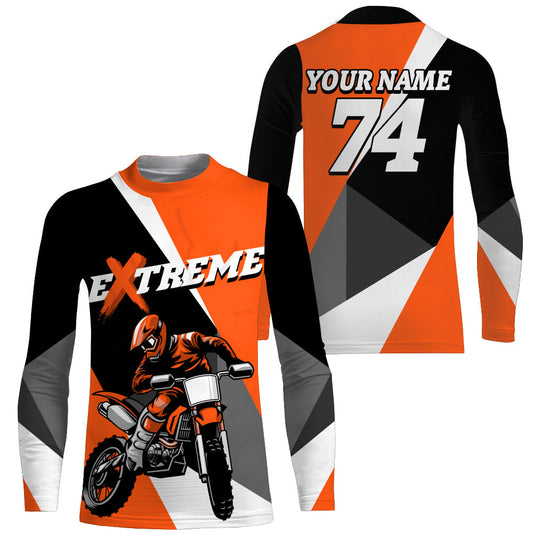 Maxcorners Kid Men Women Dirt Bike Jersey Orange Upf30+ Custom Motocross Shirt Motorcycle Racing MT2809