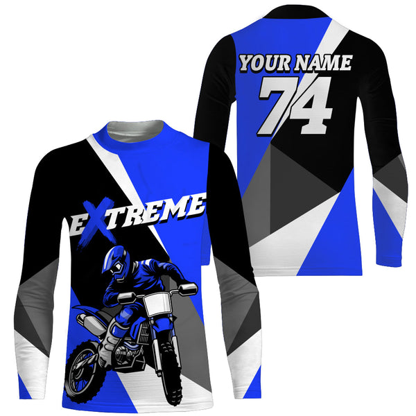 Maxcorners Kid Men Women Dirt Bike Jersey Blue Upf30+ Custom Motocross Shirt Motorcycle Racing MT2809