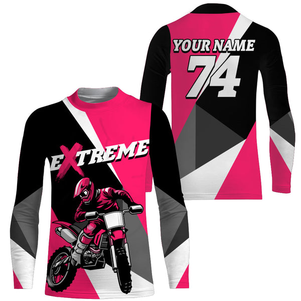 Maxcorners Kid Men Women Dirt Bike Jersey Pink Upf30+ Custom Motocross Shirt Motorcycle Racing MT2809