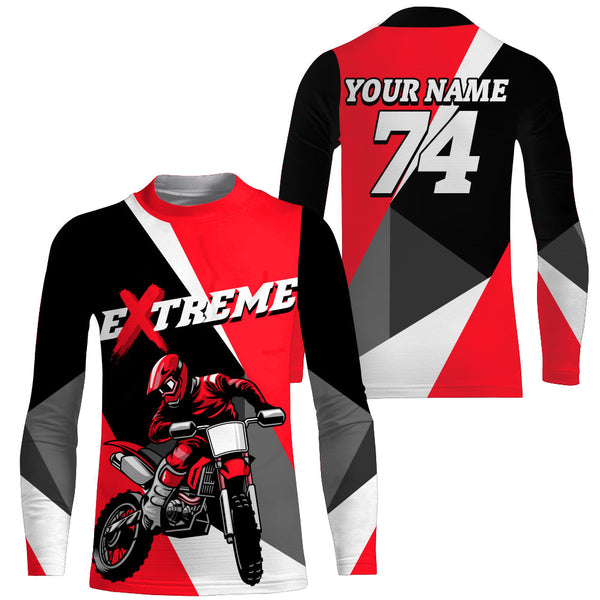 Maxcorners Kid Men Women Dirt Bike Jersey Red Upf30+ Custom Motocross Shirt Motorcycle Racing MT2809