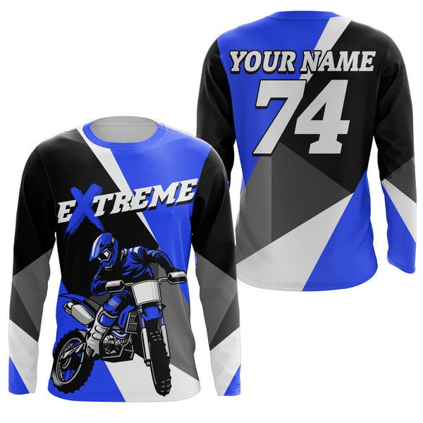 Maxcorners Kid Men Women Dirt Bike Jersey Blue Upf30+ Custom Motocross Shirt Motorcycle Racing MT2809