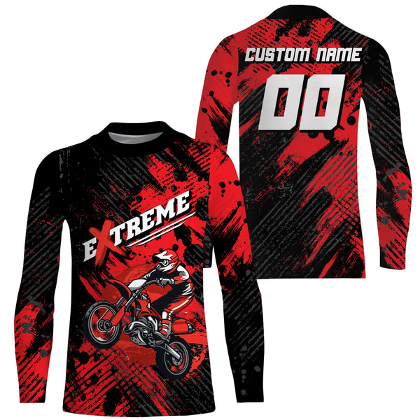 Maxcorners Custom Dirt Bike Jersey Kid Men Women Upf30+ Red Motocross Racing Shirt Motorcycle MT2709