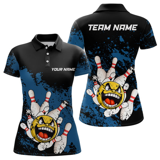 Maxcorners Custom Bowling Shirt For Women Funny Bowling Jersey Team League Bowling Polo Shirt | Blue