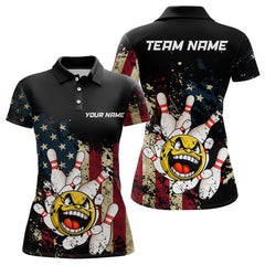 Maxcorners Custom American Bowling Shirt For Women Funny Bowling Jersey Team League Bowling Polo Shirt