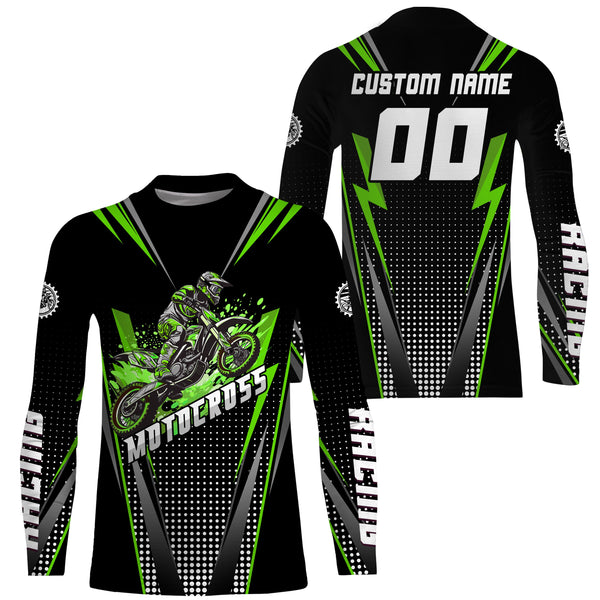 Maxcorners Personalized Green Motocross Jersey Kid&Adult Upf30+ Dirt Bike Shirt Off-Road Motorcycle Racing MT2709