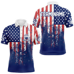 Maxcorners Patriotic Bowling Shirt Custom Men Women Team Bowling Jersey Bowling Polo 1/4 Zip Shirt