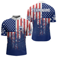 Maxcorners Patriotic Bowling Shirt Custom Men Women Team Bowling Jersey Bowling Polo 1/4 Zip Shirt