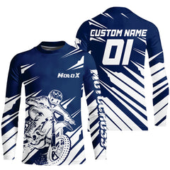 Maxcorners Custom Blue Motocross Jersey Dirt Bike Motorcycle Riding Shirt for Kid Men Women MT2709