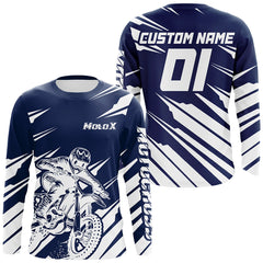 Maxcorners Custom Blue Motocross Jersey Dirt Bike Motorcycle Riding Shirt for Kid Men Women MT2709