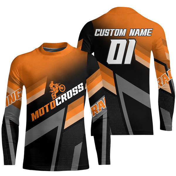 Maxcorners Motocross Racing Dirt Bike Jersey Orange Upf30+ Motorcycle Shirt For Kid Men Women MT2709