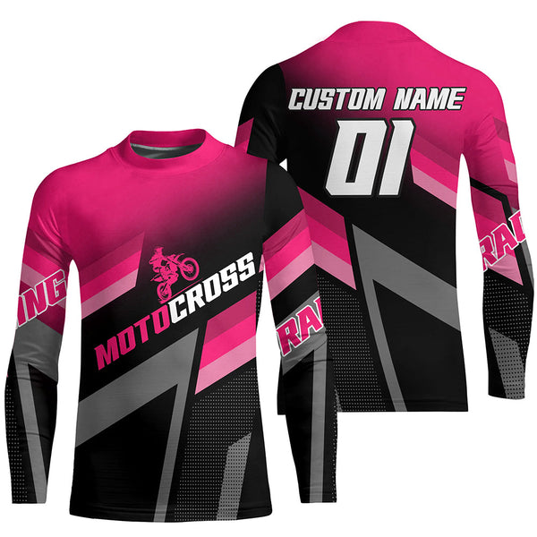 Maxcorners Motocross Racing Dirt Bike Jersey Pink Upf30+ Motorcycle Shirt For Kid Men Women MT2709