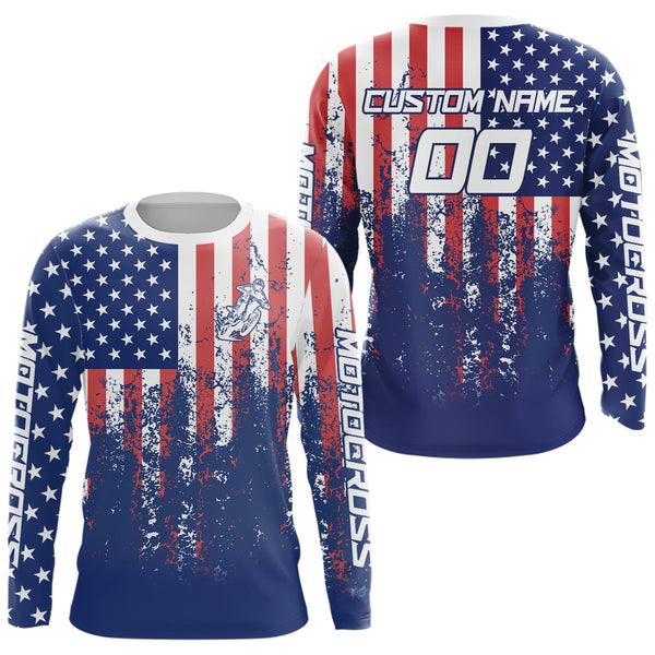 Maxcorners American Flag Motocross Jersey Custom Patriotic Dirt Bike Shirt for Kid Men Women LM2809