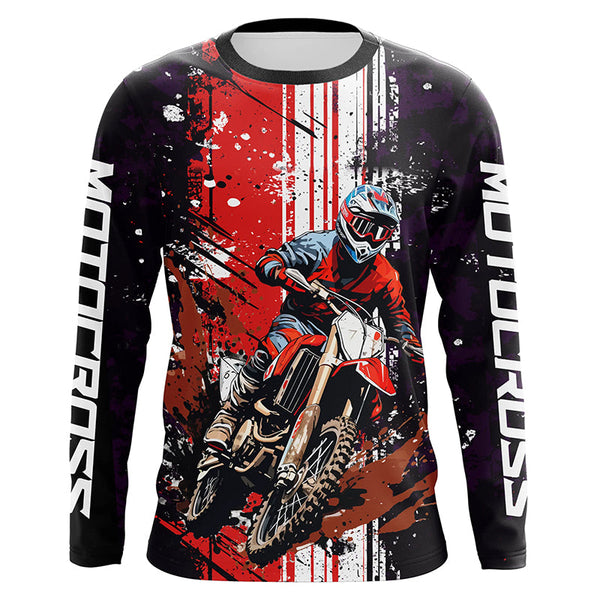 Maxcorners Motocross Racing Jersey Upf30+ Dirt Bike Jersey Motorcycle Off-Road Shirt Red MT2709