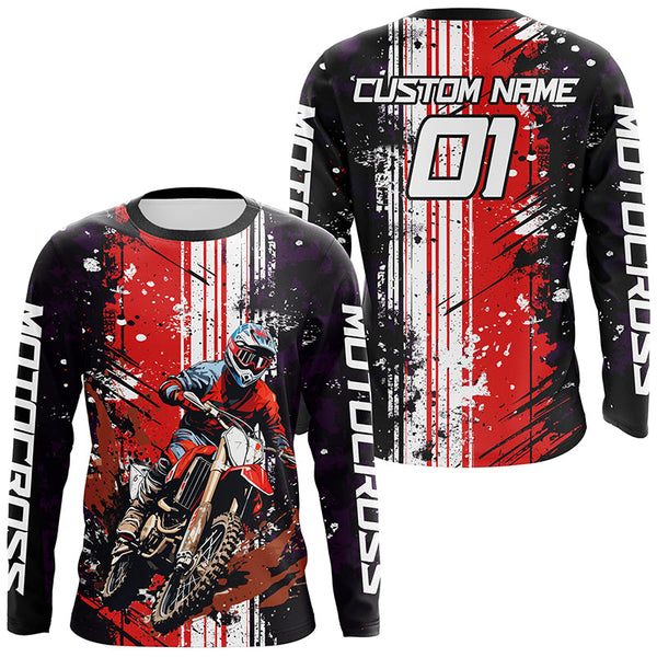 Maxcorners Motocross Racing Jersey Upf30+ Dirt Bike Jersey Motorcycle Off-Road Shirt Red MT2709