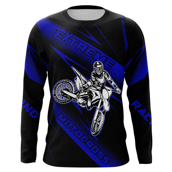 Maxcorners Motocross Racing Jersey Blue Upf30+ Dirt Bike Shirt Motorcycle Off-Road Jersey MT2709