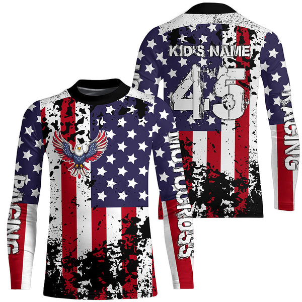 Maxcorners Motocross Jersey Custom Dirt Bike US Flag Motorcycle Racing Shirt Kid Men Women MT2709