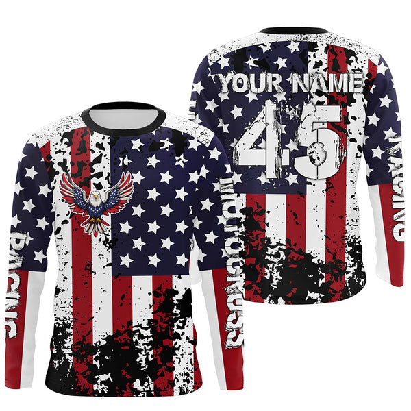Maxcorners Motocross Jersey Custom Dirt Bike US Flag Motorcycle Racing Shirt Kid Men Women MT2709