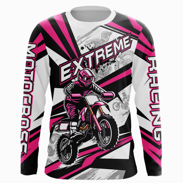Maxcorners Pink Dirt Bike Racing Jersey Upf30+ Motocross Shirt Men Kid Women Off-Road Jersey MT2709
