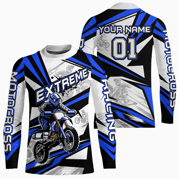 Maxcorners Blue Dirt Bike Racing Jersey Upf30+ Motocross Shirt Men Kid Women Off-Road Jersey MT2709