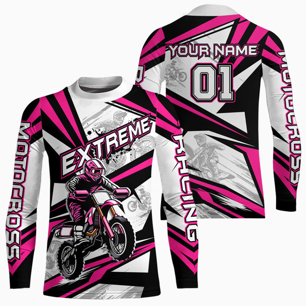 Maxcorners Pink Dirt Bike Racing Jersey Upf30+ Motocross Shirt Men Kid Women Off-Road Jersey MT2709