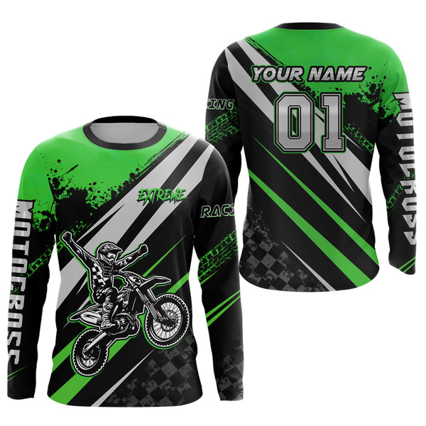 Maxcorners Dirt Bike MX Racing Jersey Green Upf30+ Motocross Shirt Women Kid Off-Road Shirt MT2709