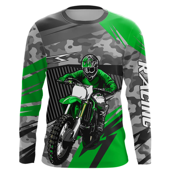 Maxcorners Motocross Racing Jersey Green Upf30+ Dirt Bike Off-Road Shirt Motorcycle Kid Men Women MT2709