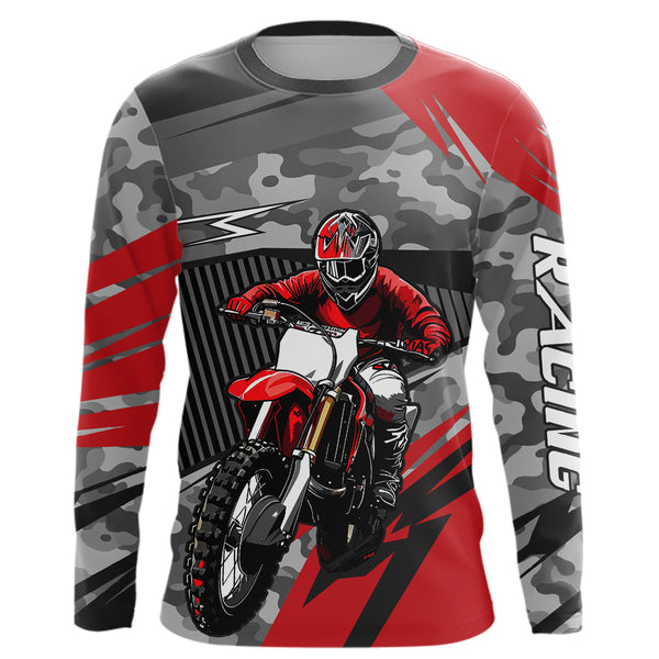 Maxcorners Motocross Racing Jersey Red Upf30+ Dirt Bike Off-Road Shirt Motorcycle Kid Men Women MT2709