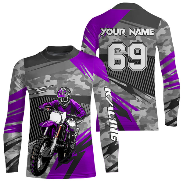 Maxcorners Motocross Racing Jersey Purple Upf30+ Dirt Bike Off-Road Shirt Motorcycle Kid Men Women MT2709