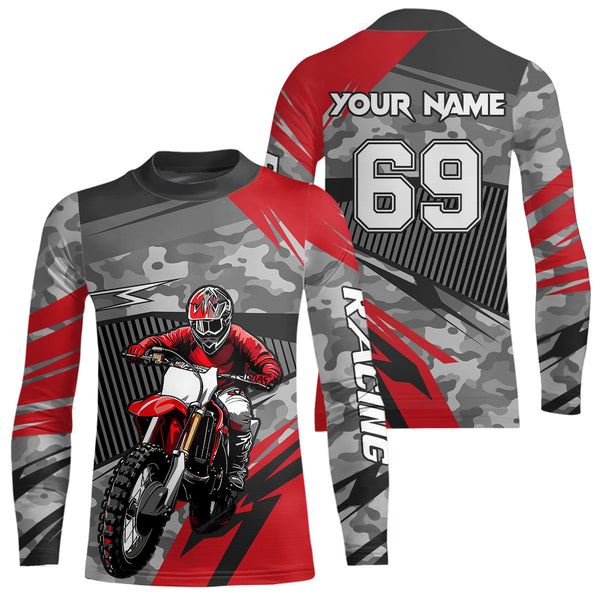 Maxcorners Motocross Racing Jersey Red Upf30+ Dirt Bike Off-Road Shirt Motorcycle Kid Men Women MT2709