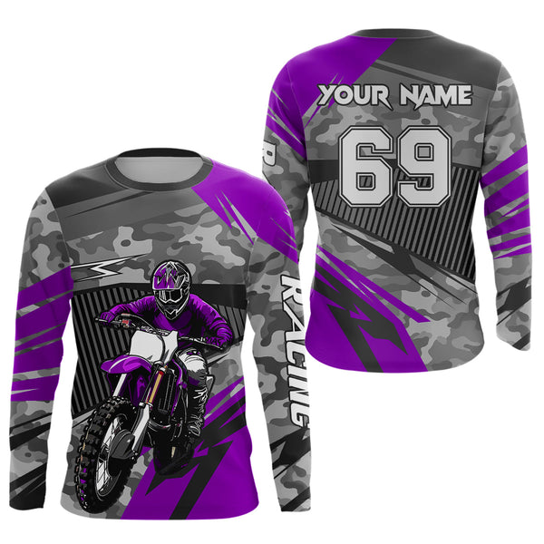 Maxcorners Motocross Racing Jersey Purple Upf30+ Dirt Bike Off-Road Shirt Motorcycle Kid Men Women MT2709