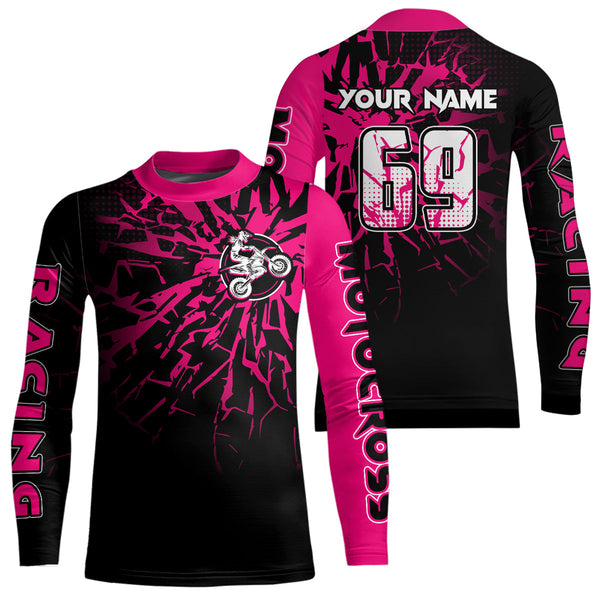 Maxcorners Pink Motocross Shirt Dirt Bike Jersey Women Kid Men Upf30+ Custom Jersey Off-Road MT2709