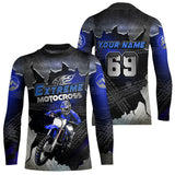 Maxcorners Blue Motocross Racing Jersey Upf30+ Dirt Bike Shirt Youth Men Women Kid Off-Road MT2709