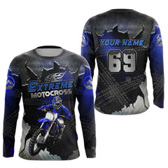 Maxcorners Blue Motocross Racing Jersey Upf30+ Dirt Bike Shirt Youth Men Women Kid Off-Road MT2709