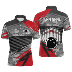 Maxcorners Red Camo Bowling Shirts for Women Men Custom Team Bowling Polo & 1/4 Zip Shirt