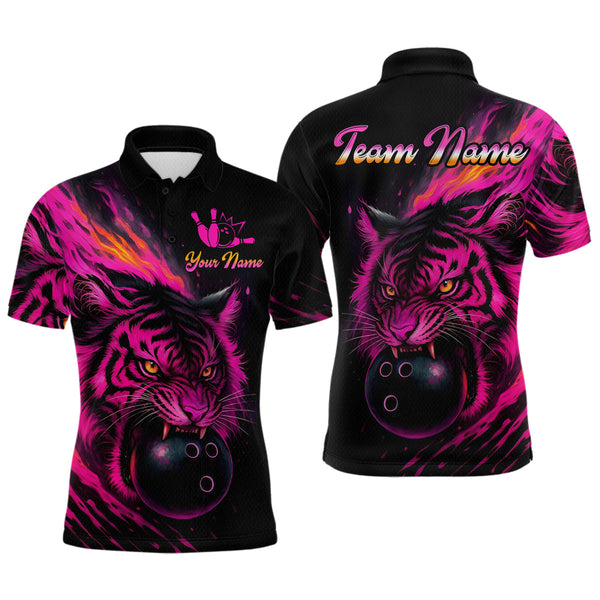 Maxcorners Pink Tiger Bowling Shirts for Men Women Team Bowling Polo & Quarter Zip Shirts LM1008