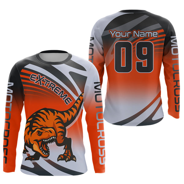 Maxcorners Orange Dinosaur Motocross Racing Jersey Custom Dirt Bike Shirt for Kid Women LM2809