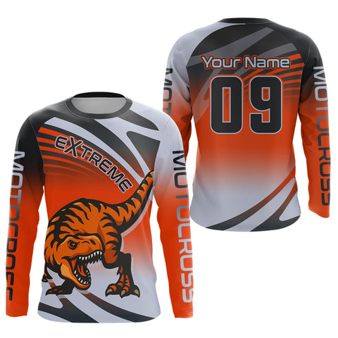 Maxcorners Orange Dinosaur Motocross Racing Jersey Custom Dirt Bike Shirt for Kid Women LM2809
