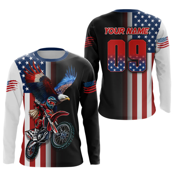 Maxcorners Eagle American Flag Motocross Jersey Dirt Bike Racing Shirts for Men Kid Women LM2809