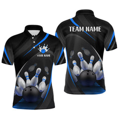 Maxcorners Blue Bowling Shirts for Men Women Team Custom Bowling Polo & Quarter Zip Shirt TU0506
