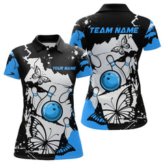 Maxcorners Custom Blue Butterflies Bowling Shirt for Men Women Team Bowling Polo&Quater Zip