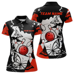 Maxcorners Custom Red Butterflies Bowling Shirt for Men Women Team Bowling Polo&Quater Zip LM184
