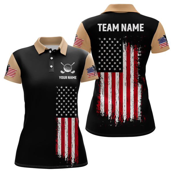 Maxcorners Retro Custom American Flag Golf Polo Shirt Patriotic Golf Polo Shirts For Women