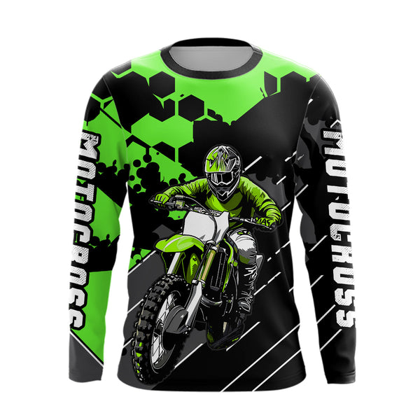 Maxcorners Motocross Racing Jersey Green Upf30+ Motorcycle Dirt Bike Jersey Off-Road Shirt Men Kid Women MT2709