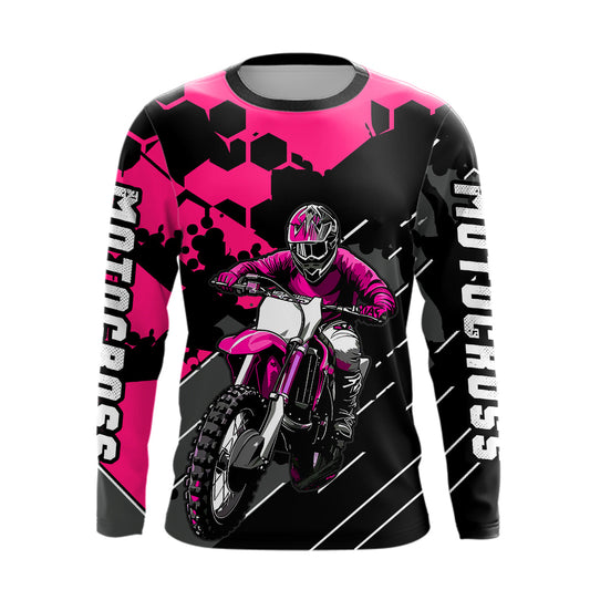 Maxcorners Motocross Racing Jersey Pink Upf30+ Motorcycle Dirt Bike Jersey Off-Road Shirt Men Kid Women MT2709