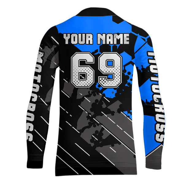 Maxcorners Motocross Racing Jersey Blue Upf30+ Motorcycle Dirt Bike Jersey Off-Road Shirt Men Kid Women MT2709