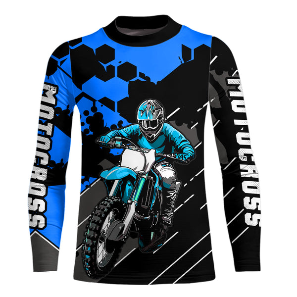 Maxcorners Motocross Racing Jersey Blue Upf30+ Motorcycle Dirt Bike Jersey Off-Road Shirt Men Kid Women MT2709